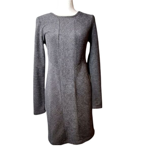 Lou & Grey Ribbed Paneled Soft Back Zip Sweater Dress Gray XS - Picture 2 of 5